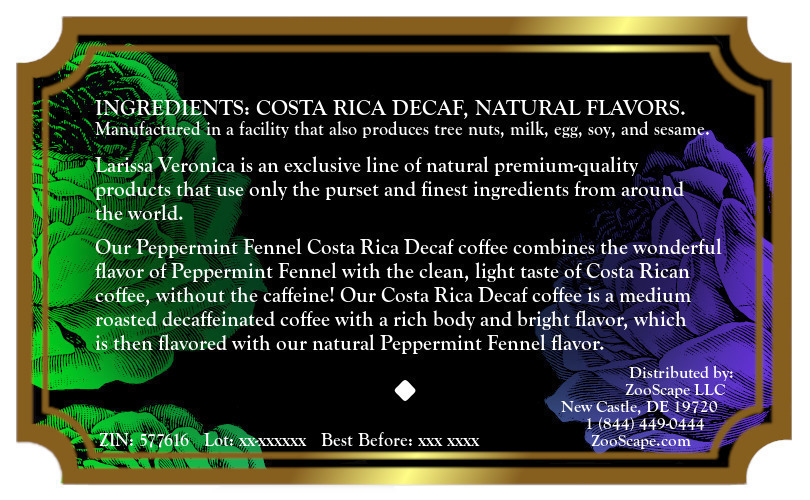 Peppermint Fennel Costa Rica Decaf Coffee <BR>(Single Serve K-Cup Pods)