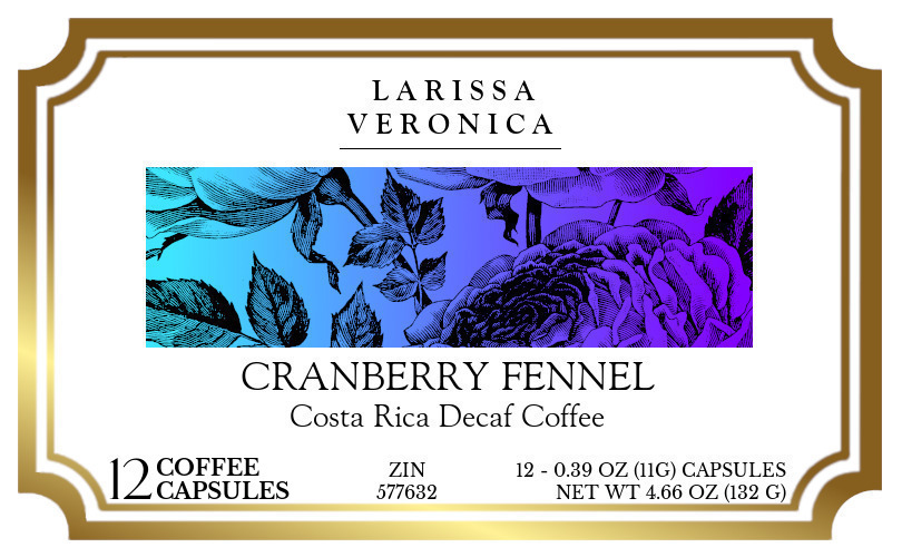 Cranberry Fennel Costa Rica Decaf Coffee <BR>(Single Serve K-Cup Pods) - Label