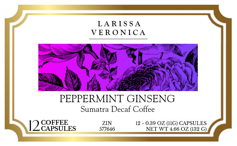 Peppermint Ginseng Sumatra Decaf Coffee <BR>(Single Serve K-Cup Pods) - Label