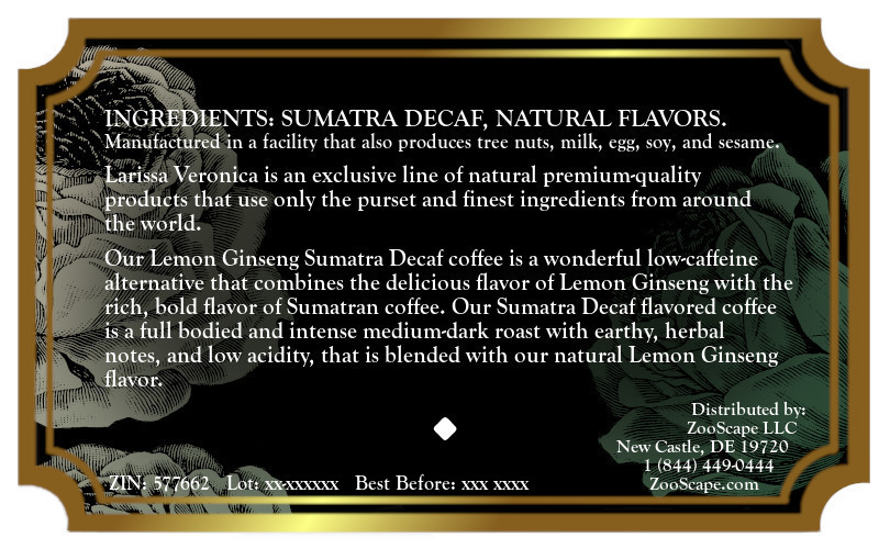 Lemon Ginseng Sumatra Decaf Coffee <BR>(Single Serve K-Cup Pods)