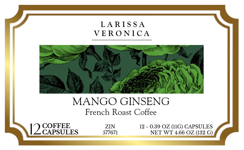 Mango Ginseng French Roast Coffee <BR>(Single Serve K-Cup Pods) - Label