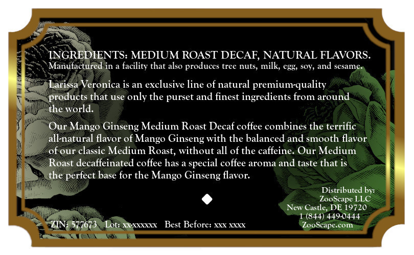 Mango Ginseng Medium Roast Decaf Coffee <BR>(Single Serve K-Cup Pods)