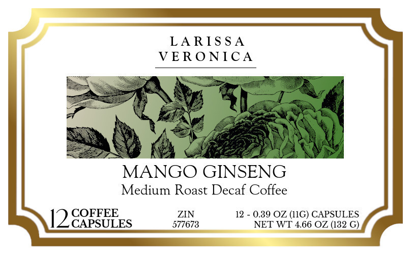 Mango Ginseng Medium Roast Decaf Coffee <BR>(Single Serve K-Cup Pods) - Label