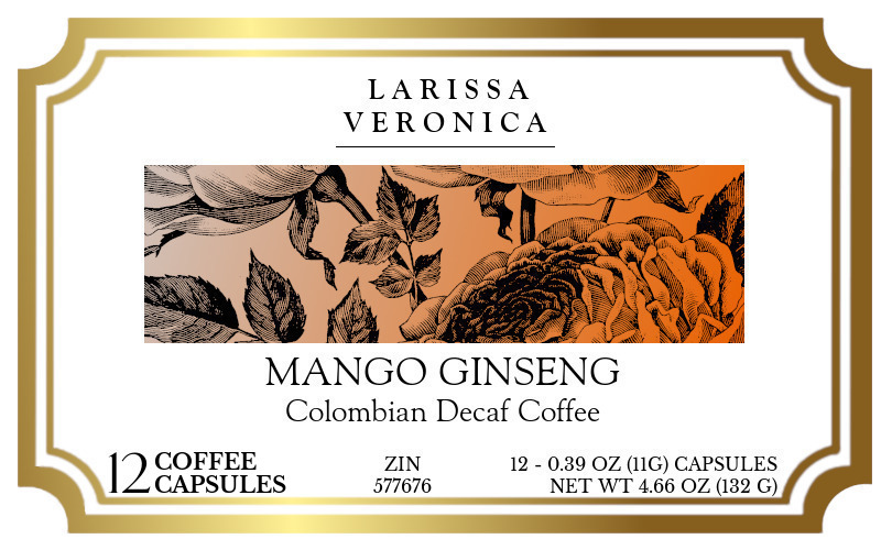 Mango Ginseng Colombian Decaf Coffee <BR>(Single Serve K-Cup Pods) - Label