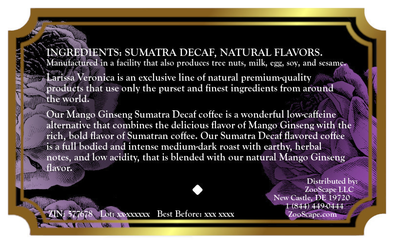 Mango Ginseng Sumatra Decaf Coffee <BR>(Single Serve K-Cup Pods)