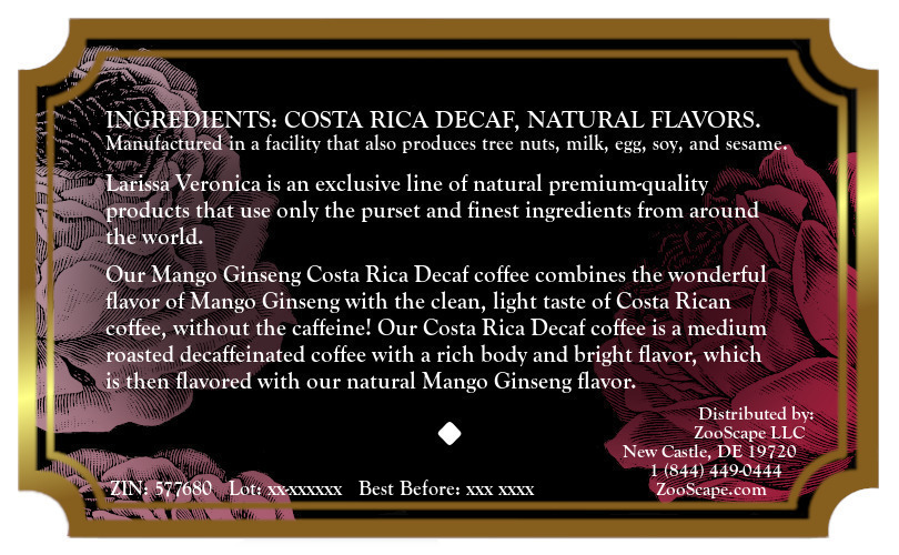 Mango Ginseng Costa Rica Decaf Coffee <BR>(Single Serve K-Cup Pods)