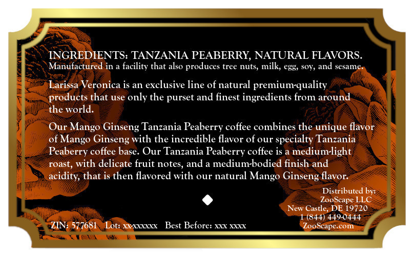 Mango Ginseng Tanzania Peaberry Coffee <BR>(Single Serve K-Cup Pods)