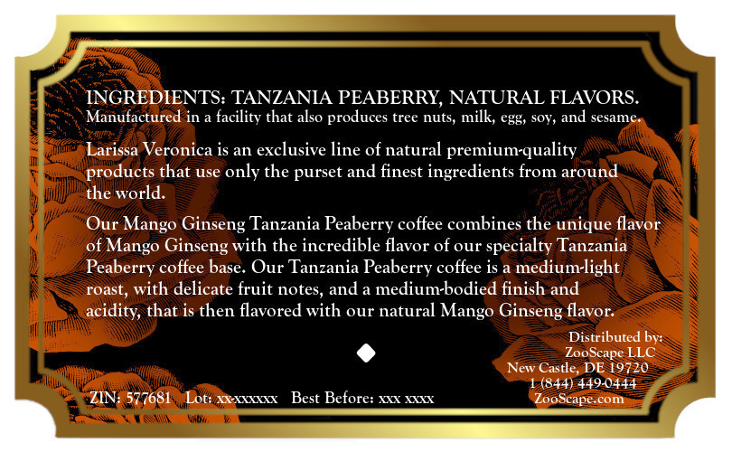 Mango Ginseng Tanzania Peaberry Coffee <BR>(Single Serve K-Cup Pods)