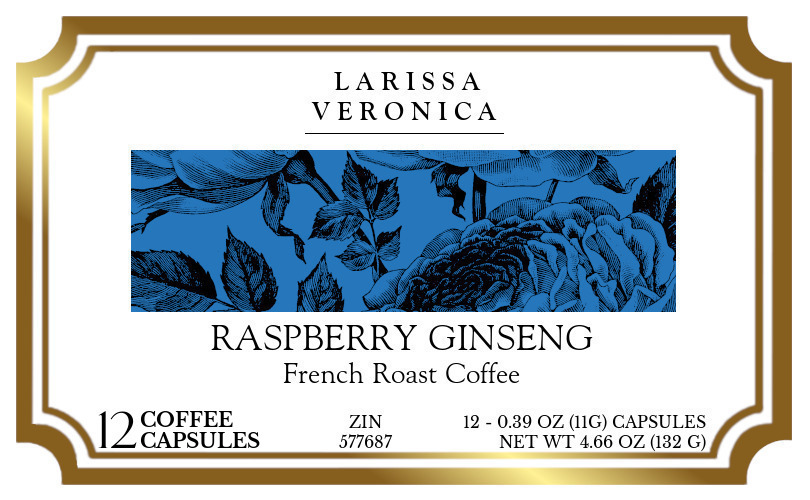 Raspberry Ginseng French Roast Coffee <BR>(Single Serve K-Cup Pods) - Label