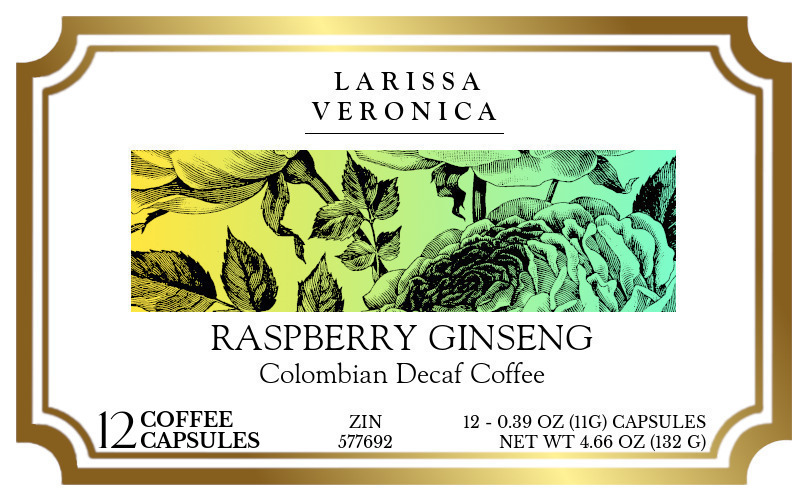 Raspberry Ginseng Colombian Decaf Coffee <BR>(Single Serve K-Cup Pods) - Label
