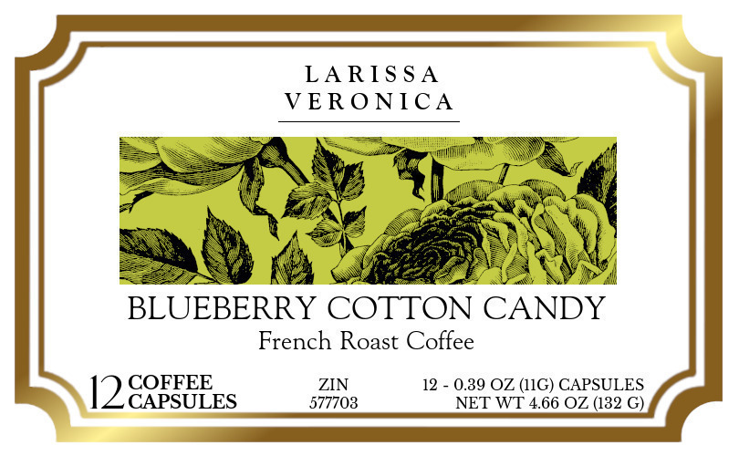 Blueberry Cotton Candy French Roast Coffee <BR>(Single Serve K-Cup Pods) - Label