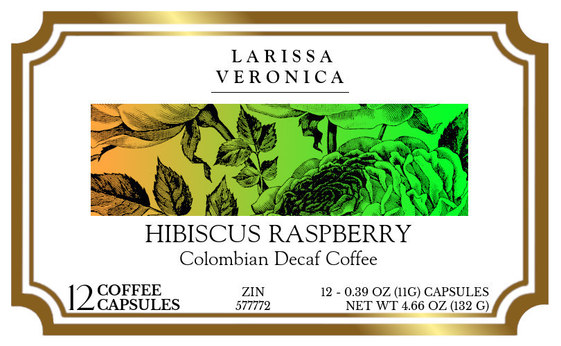 Hibiscus Raspberry Colombian Decaf Coffee <BR>(Single Serve K-Cup Pods) - Label