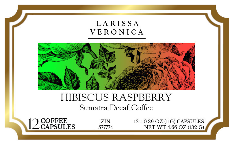 Hibiscus Raspberry Sumatra Decaf Coffee <BR>(Single Serve K-Cup Pods) - Label
