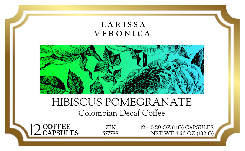 Hibiscus Pomegranate Colombian Decaf Coffee <BR>(Single Serve K-Cup Pods) - Label