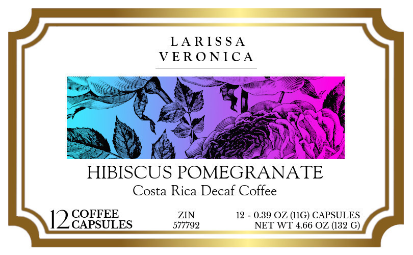 Hibiscus Pomegranate Costa Rica Decaf Coffee <BR>(Single Serve K-Cup Pods) - Label