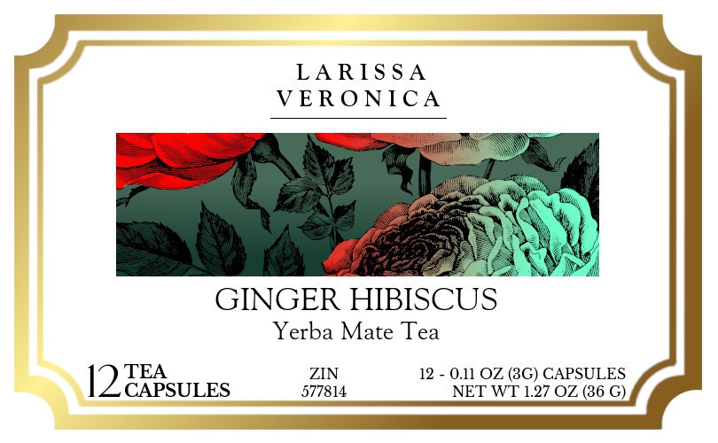Ginger Hibiscus Yerba Mate Tea <BR>(Single Serve K-Cup Pods) - Label