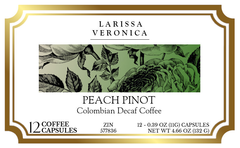 Peach Pinot Colombian Decaf Coffee <BR>(Single Serve K-Cup Pods) - Label