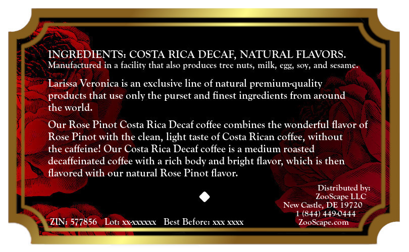 Rose Pinot Costa Rica Decaf Coffee <BR>(Single Serve K-Cup Pods)