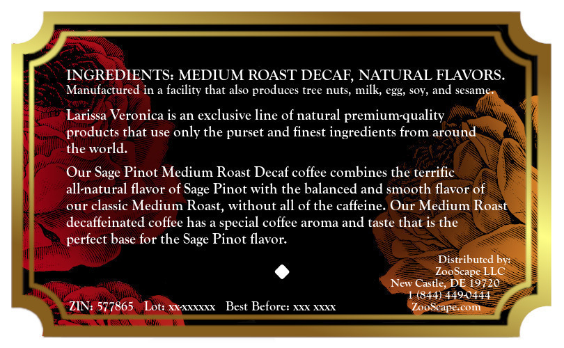 Sage Pinot Medium Roast Decaf Coffee <BR>(Single Serve K-Cup Pods)