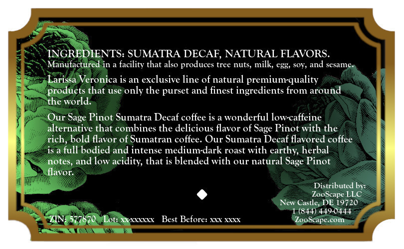 Sage Pinot Sumatra Decaf Coffee <BR>(Single Serve K-Cup Pods)