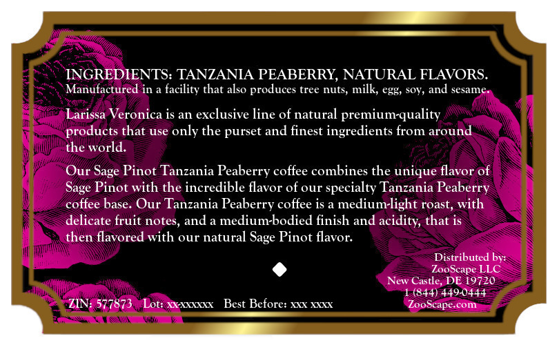 Sage Pinot Tanzania Peaberry Coffee <BR>(Single Serve K-Cup Pods)