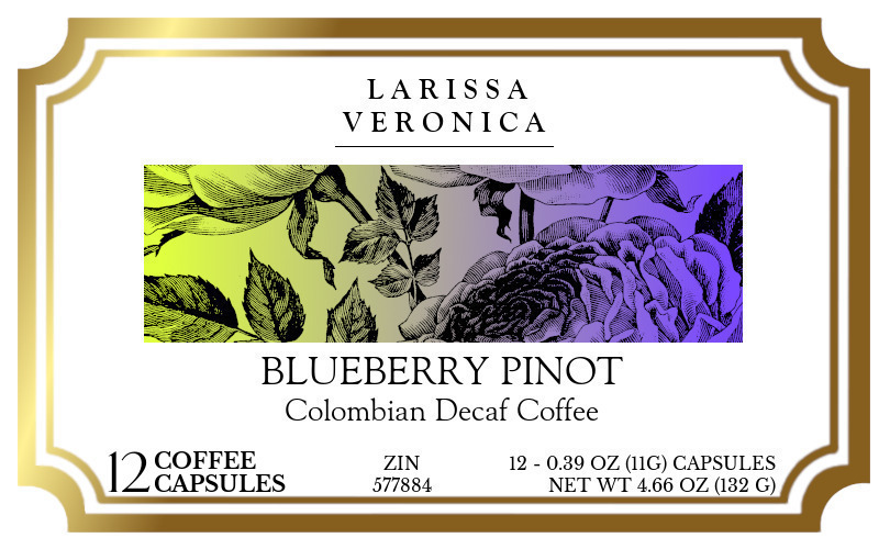 Blueberry Pinot Colombian Decaf Coffee <BR>(Single Serve K-Cup Pods) - Label