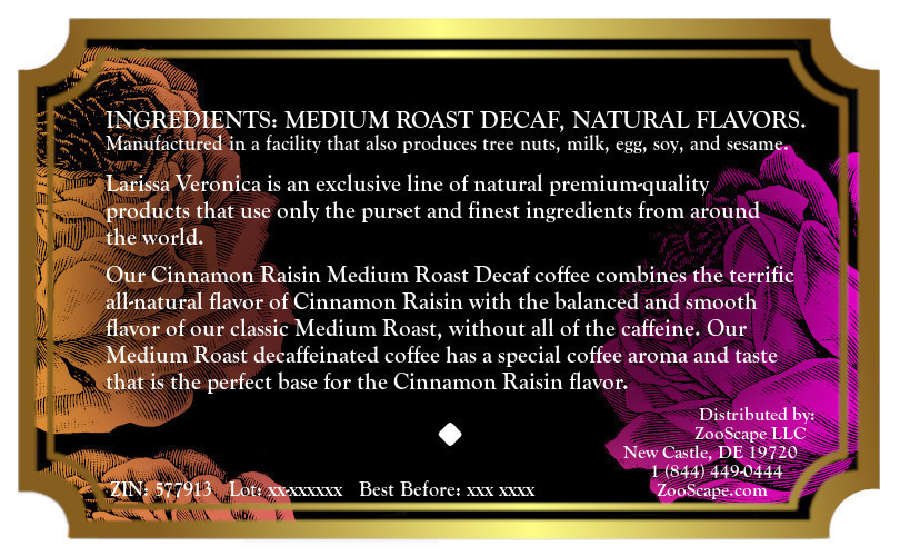 Cinnamon Raisin Medium Roast Decaf Coffee <BR>(Single Serve K-Cup Pods)