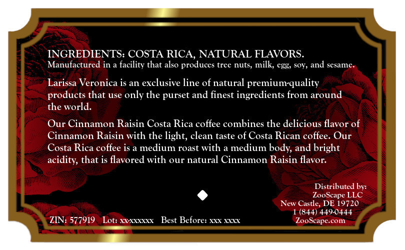 Cinnamon Raisin Costa Rica Coffee <BR>(Single Serve K-Cup Pods)