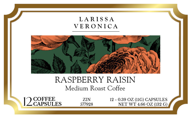Raspberry Raisin Medium Roast Coffee <BR>(Single Serve K-Cup Pods) - Label