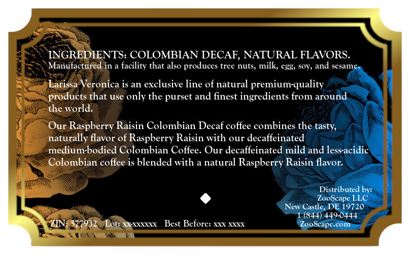 Raspberry Raisin Colombian Decaf Coffee <BR>(Single Serve K-Cup Pods)