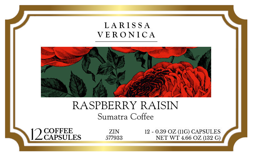 Raspberry Raisin Sumatra Coffee <BR>(Single Serve K-Cup Pods) - Label