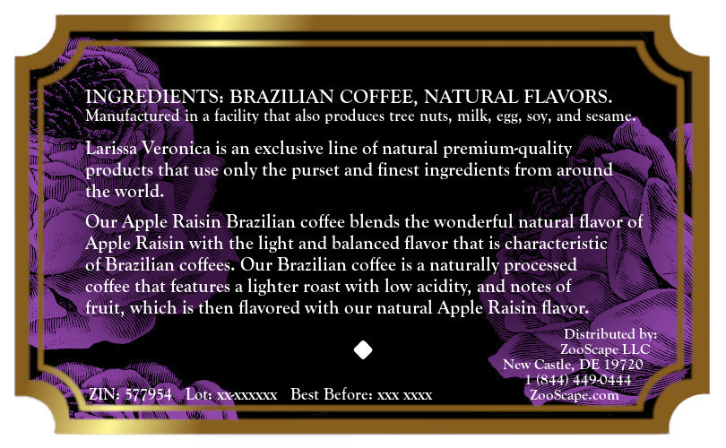 Apple Raisin Brazilian Coffee <BR>(Single Serve K-Cup Pods)