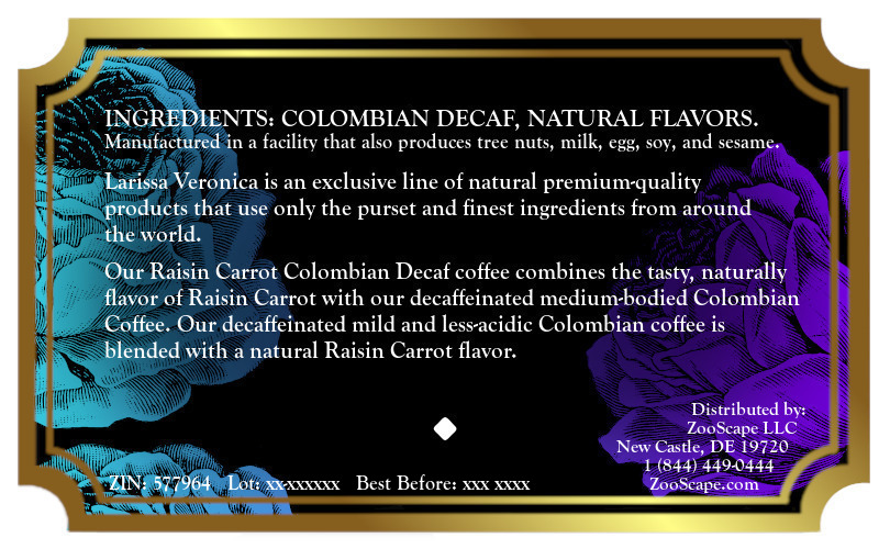 Raisin Carrot Colombian Decaf Coffee <BR>(Single Serve K-Cup Pods)