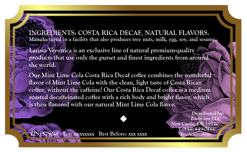 Mint Lime Cola Costa Rica Decaf Coffee <BR>(Single Serve K-Cup Pods)