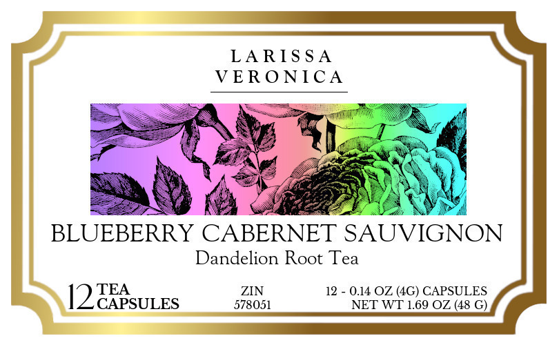 Blueberry Cabernet Sauvignon Dandelion Root Tea <BR>(Single Serve K-Cup Pods) - Label