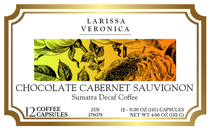Chocolate Cabernet Sauvignon Sumatra Decaf Coffee <BR>(Single Serve K-Cup Pods) - Label