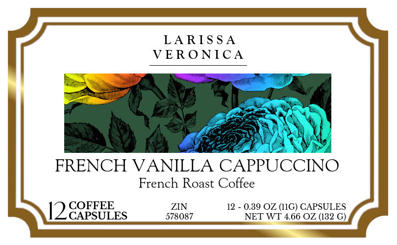 French Vanilla Cappuccino French Roast Coffee <BR>(Single Serve K-Cup Pods) - Label