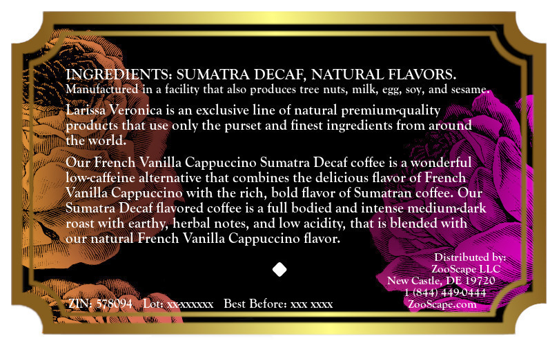 French Vanilla Cappuccino Sumatra Decaf Coffee <BR>(Single Serve K-Cup Pods)