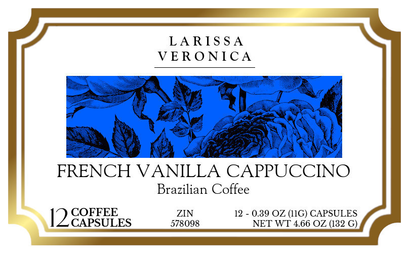 French Vanilla Cappuccino Brazilian Coffee <BR>(Single Serve K-Cup Pods) - Label