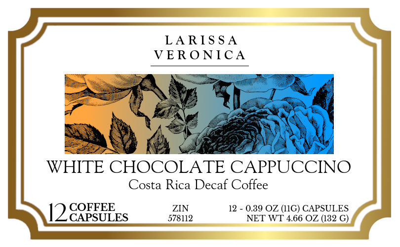 White Chocolate Cappuccino Costa Rica Decaf Coffee <BR>(Single Serve K-Cup Pods) - Label