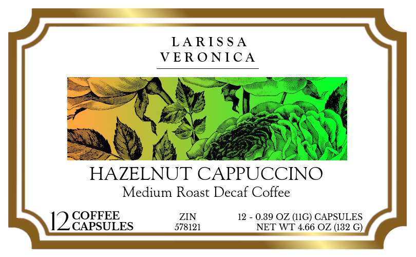 Hazelnut Cappuccino Medium Roast Decaf Coffee <BR>(Single Serve K-Cup Pods) - Label