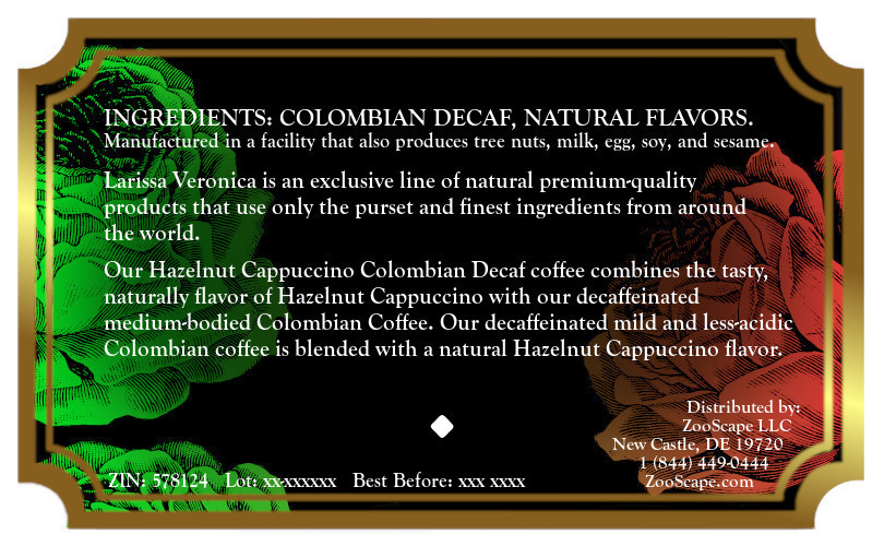 Hazelnut Cappuccino Colombian Decaf Coffee <BR>(Single Serve K-Cup Pods)
