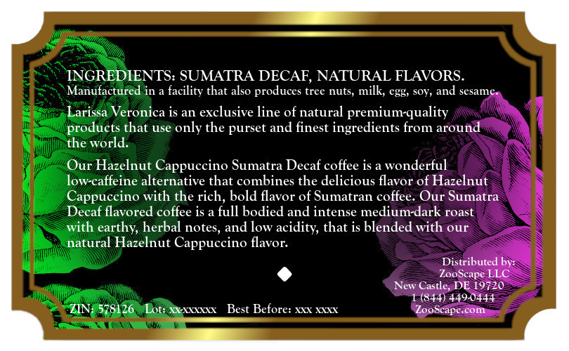 Hazelnut Cappuccino Sumatra Decaf Coffee <BR>(Single Serve K-Cup Pods)