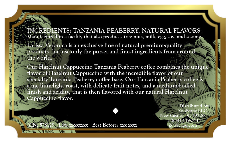 Hazelnut Cappuccino Tanzania Peaberry Coffee <BR>(Single Serve K-Cup Pods)