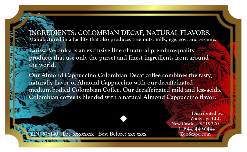 Almond Cappuccino Colombian Decaf Coffee <BR>(Single Serve K-Cup Pods)