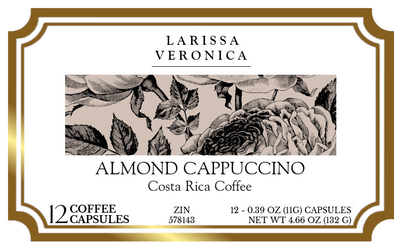 Almond Cappuccino Costa Rica Coffee <BR>(Single Serve K-Cup Pods) - Label