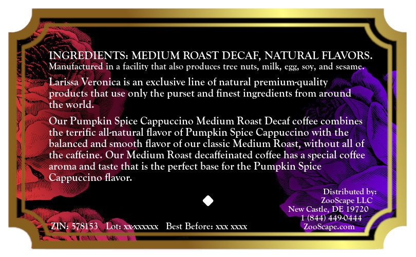 Pumpkin Spice Cappuccino Medium Roast Decaf Coffee <BR>(Single Serve K-Cup Pods)