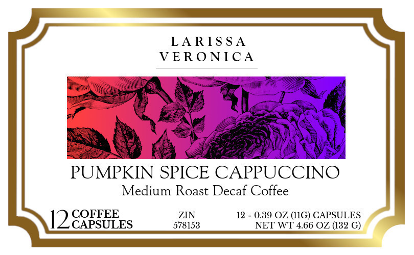 Pumpkin Spice Cappuccino Medium Roast Decaf Coffee <BR>(Single Serve K-Cup Pods) - Label