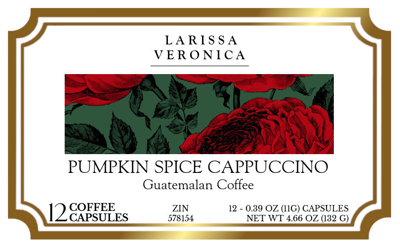 Pumpkin Spice Cappuccino Guatemalan Coffee <BR>(Single Serve K-Cup Pods) - Label