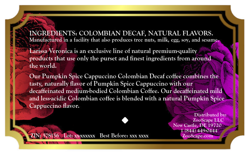 Pumpkin Spice Cappuccino Colombian Decaf Coffee <BR>(Single Serve K-Cup Pods)